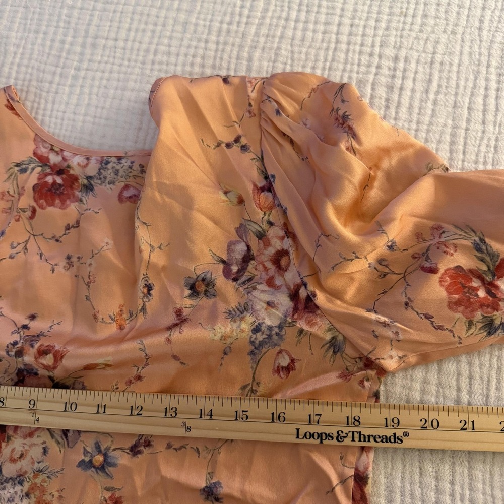 LoveShackFancy Blouse Womens Small Pink 100% Silk Floral Button Front Satin Top - Picture 15 of 16
